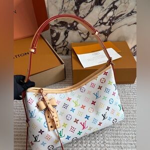 Louis Vuitton Multicolor Monogram on White Canvas Shoulder Bag with Red Strap